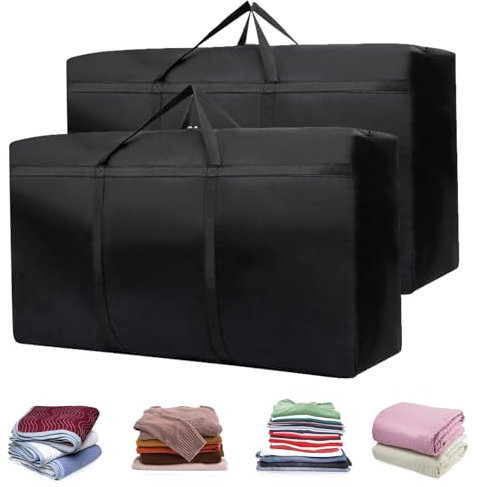 LANSKYLAN 2er Set Super Groß Aufbewahrungstasche 180L Bettdecken Aufbewahrung 600D Oxford XXL Große Tasche Tote Bag mit Reißverschluss Wasserdicht Bettwäsche Taschen Aufbewahrung für Bettdecken