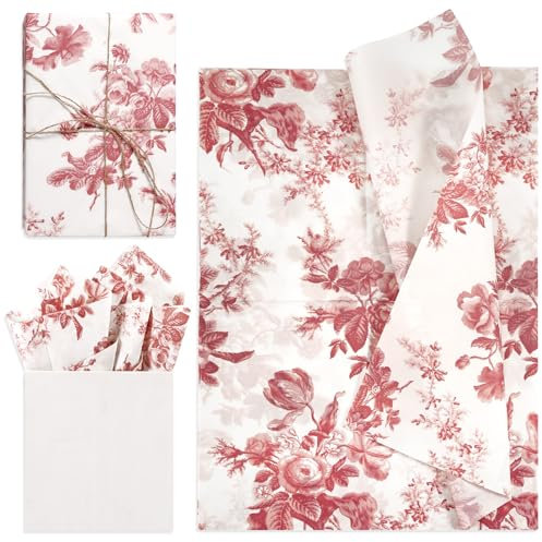 Lot de 30 Papier de Soie Emballage Pivoine, 35 x 50cm pour Papier d'Emballage Cadeau Emballage de Cadeaux pour Mariage Fête d'Anniversaire (Rouge)