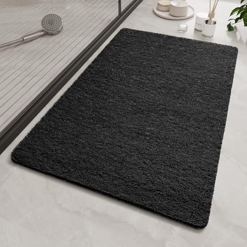SIXHOME Tapis de Douche Antiderapant Tapis de Bain de Sécurité Confort Doux avec Trous de Drainage Doux PVC Luffa Tapis de Bain Séchage Rapide(Noir,40 * 100cm)