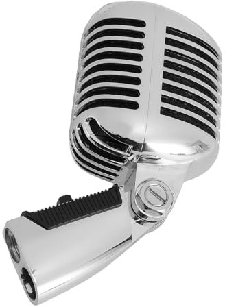 Microfono Vintage, Microfono Dinamico Stile retrò, Microfono Vocale Dinamico retrò con Rack Rotante Autotensionante in Lega di Zinco per Feste KTV (SILVER)