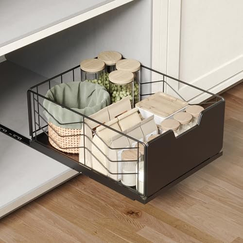 NETEL Pull Out Cabinet Organizer, No Drill Slide Out Drawers for Kitchen Cabinets, Metal Pantry Pull Out Shelves, Kitchen Cabinet Organizer, Pull Out Home Organizers,30CM W X 40CM D X 17.5CM H