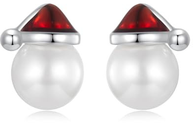Qings Weihnachtsmütze Ohrringe für Frauen 925 Sterling Silber Klein Niedlich Rot Santa Hüte Weihnachten Perle Ohrstecker Urlaub Xmas Neujahr Schmuck Accessoire