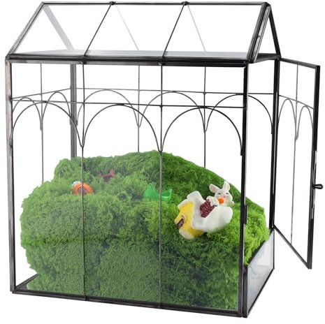Highfree Glass Plant Terrarium Handmade, House Shape Plant Container Mini Greenhouse Indoor, Display Box Mordern Decor DIY Gift for Succulent Cacti Air Plants Flowers, Church Shape,Black