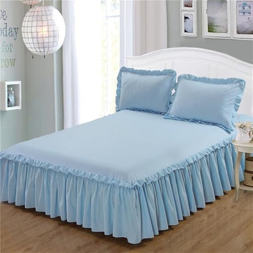 AMDXD 180x200cm Bettrock rutschfest, Bettrock Tagesdecke Einfarbig Blau Matratzenschutz, Polyester Spannbettlaken Wasserbett Unterbett als Schutz für Boxspringbett & Topper