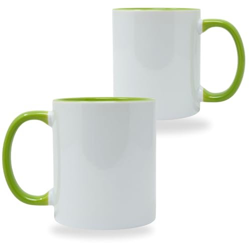 echomerx Sublimation Mugs 11 oz (Set of 2) - Tazas Para Sublimar | Green + White Exterior | Heat Press, Cricut Compatible | Best for Contrasty Designs, Photo Gifts, Branding