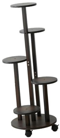 Baoblaze Bamboo Plant Stand Floor Multi Layer Flower Shelf with Swivel Wheels Flower Pot Stand for Garden Patio Outdoor Indoor Utility