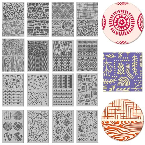 CHGCRAFT 16 feuilles 16 styles naturel soleil lune étoiles texture polymère argile tricoté mat argile modélisation modèle pad bohêmes pour faisant des boucles d'oreilles outils de bijoux 4×2,6 pouces