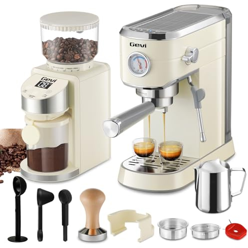 Gevi Espresso Machine 20 Bar with Grinder, Professional Espresso Maker with 35 Precise Grind Settings Burr Coffee Grinders Combos, Super-Automatic Espresso Machines, Ideal for Coffee Lover