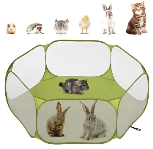 Pawaboo Small Animals Playpen, Waterproof Small Pet Cage Tent with Strong Steel Wire Frame, Portable Outdoor Yard Fence for Chick/Kitten/Puppy/Guinea Pig/Rabbits/Hamster/Chinchillas, Green