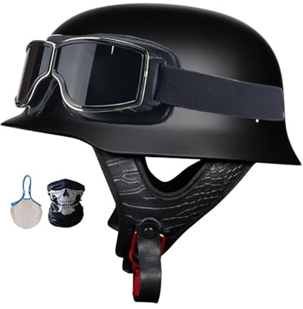 Retro Motorradhelm Mopedhelm Jethelm Rollerhelm Mit Brille ECE Zertifiziert Stahlhelm Halbschalenhelm Für Herren Und Damen-Robust Komfortabe Chopper Mofa Bike Helm M-XXL