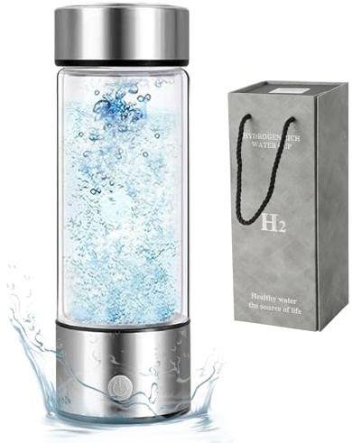 Wasserstoff Wasserflasche Tragbar,420ml Elektrolyse Hydrogen Water Bottle | Wiederaufladbarer Wasserstoff-Wasserbereiter,verbessert Wasserqualität in 3 Min für Fitness,Reise,Büro,Silber