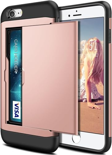JYNCHDZ for iPhone SE 2020 Case SE 2022 Phone Case iPhone 8 Case with Card Holder Shockproof Hard PC Shell Soft TPU Bumper Heavy Duty Protection Slim Fit Anti-Drop Armor Cover, Rose Gold