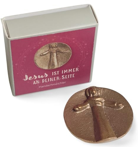 Herzmensch Kleine Jesus Figur Gold 3,8 cm aus massiver Bronze religiöses Geschenk Gott Glaube zu Weihnachten, zum Kraft, Mut und Hoffnung Spenden