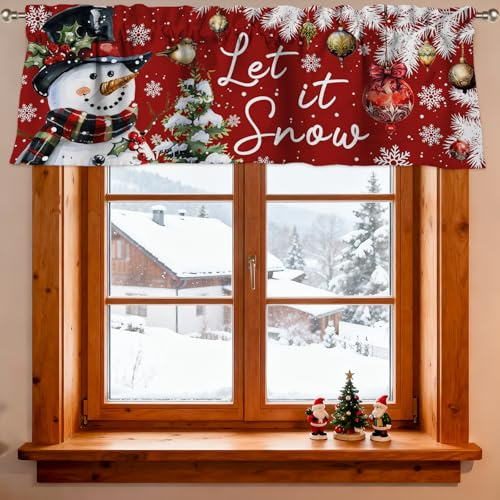 Yasrlvun Weihnachtsvorhang, 130 x 45 cm, Schneemann, Weihnachten, Fenstervorhänge, Küche, Schlafzimmer, Wohnzimmer, Weihnachten, Schneemann, Volants