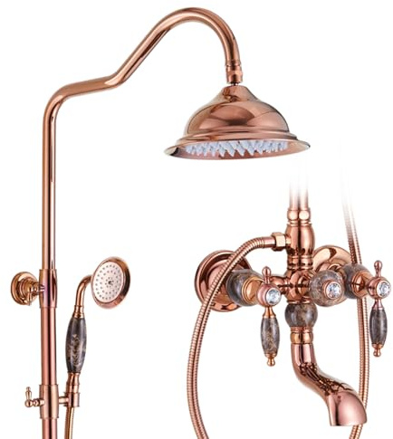 BiaoTeng Colonne de Douche avec Pommeau Or Rose Pivoter à 360° Laiton eau Chaude et Froide Colonne de Douche Murale Or Rose