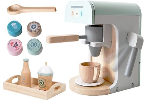 Youding Kinder Spielzeug Kaffeeautomat Set - Kaffeevollautomat Spiel Kinderküche Holzspielzeug | Küchenzubehör Für Geburtstags,Für Kleinkinder Mädchen Kindergeburtstag Indoor Kindergarten