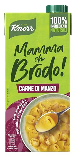 Knorr Mamma Che Brodo! Carne di Manzo - Brodo Pronto 100% Ingredienti Naturali, Senza Glutine, Lattosio e Coloranti, con Verdure da Agricoltura Sostenibile - 1L (Confezione da 6)