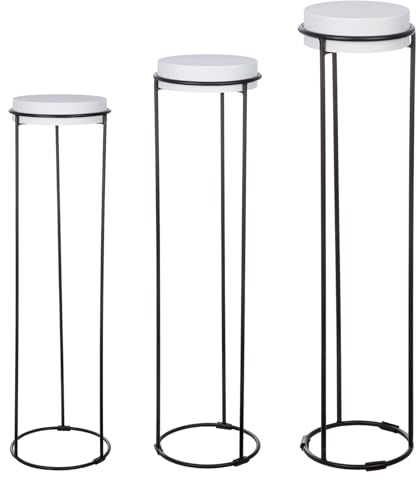 GILDE Lot de 3 colonnes décoratives Leila en Fer - Revêtu par pulvérisation - Blanc - Hauteur 101 cm x diamètre 27 cm - Colonne de Fleurs