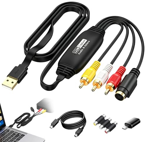 VHS to Digital Converter, VHS Digitalisieren Gerät Konverter VHS auf USB 2.0 Video Grabber, Digitalisieren von VHS Kassette, Adapter Video Capture für Windows Android MacOS