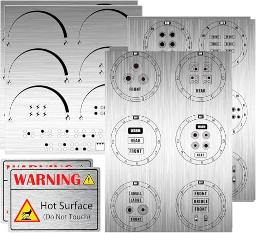 Pop Resin Stove Dials Stickers for Burner Cook Top Hob Cooker 38 Pcs | Silvery-Metallic Stovetop Knob Symbols Decals Electric Range Knob Kit Decals for Identify The Burners Oven Replacement
