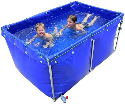 Piscina fuori terra rettangolare pieghevole,serbatoio dell'acqua portatile,laghetto per pesci in tela ispessita,copertura in tela cerata blu per l'allevamento di pesci e gamberetti(3x2x1.0m)