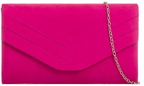 fi9® Sac à main élégant en daim Style enveloppe Mariage Soirée Fête - Rose - fuchsia,