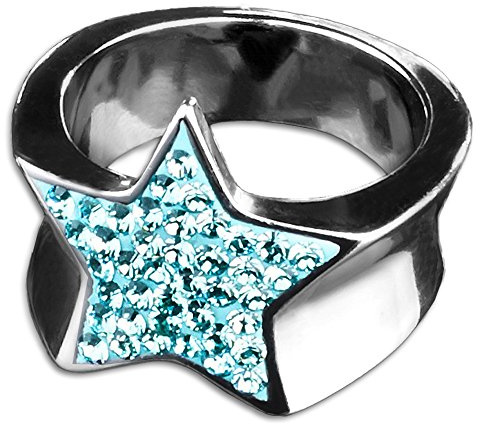 viva-adorno Edelstahl Ring Damenring Multi Kristall Stern RS32, türkis Gr. 57