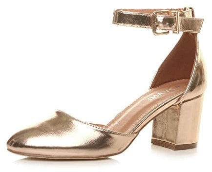 AJVANI Low mid Block Heel Ankle Strap Court Shoes Sandals Size 8 41 Rose Gold