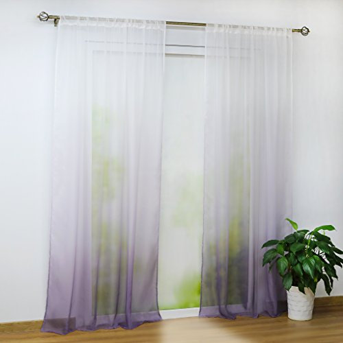 Joyswahl Voile Gardine halptransparenter Vorhang mit Topaktuelle Farbverlauf Muster »Babette« Schals Fenster Vorhänge mit Stangendurchzug BxH 140x245cm Violett 1er Pack