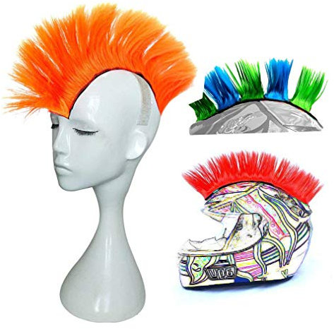 3T-SISTER Helm Mohawk Perücke für den Skihelm, Snowboardhelm, Kinderskihelm, Kinderhelm, Motorradhelm, Fahrradhelm - auffälligere Helm-Aufkleber, Helmdeko für Kinder und Erwachsene Orange