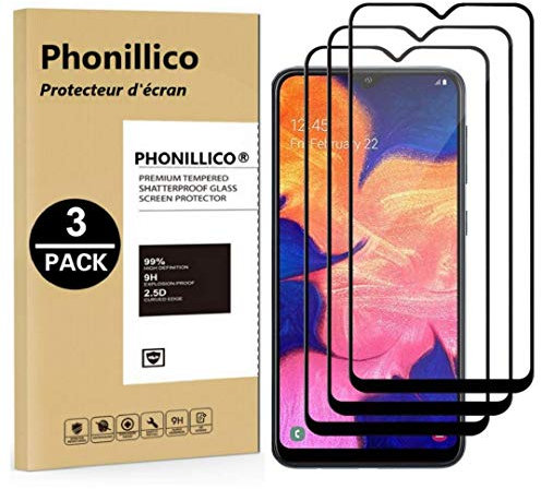 PHONILLICO [Pack de 3] Verre Trempé intégral pour Samsung Galaxy A10 - Film Protection 100% Ecran Verre Trempe Resistant [Lot de 3] Vitre Protecteur Anti Rayure