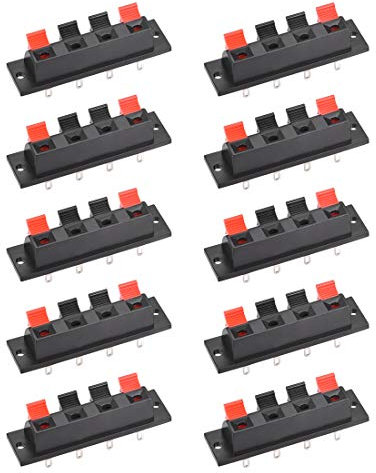 sourcing map 4 Ways Spring Speaker Terminal Clip Push Release Connector Audio Cable Terminals Strip Block Black Red WP4-7 10Pcs