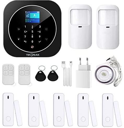 TecPeak - Sistema de Alarma doméstica sin Cables, Kit de Alarma WiFi/gsm con Seguridad Sirena Que Proporciona un Modo Altamente eficaz para Proteger tu hogar y Oficina (A1 Negro).