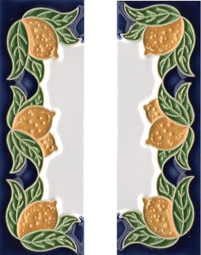 Números de casa, azulejos de cerámica italiana con números y letras, diseño de limón, tamaño del azulejo: 10 cm x 3,5 cm, 3 a 6 marcos de azulejos (extremo)