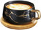 VETIN Cappuccino Tassen mit Unterteller, Tasse Marmor, 300 ml Espressotassen aus Porzellan für Tee Kaffee Cappuccino, Kaffee-Tassen mit Holzscheibe (Schwarz)