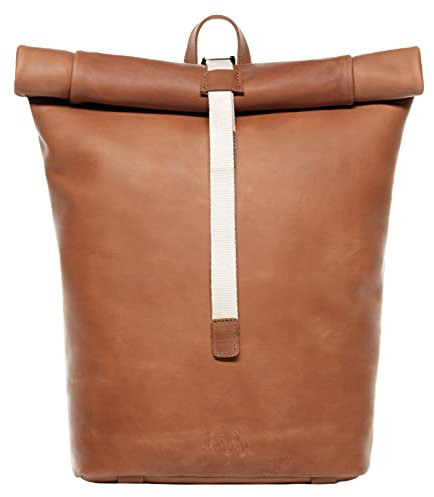 SID & VAIN großer Rolltop Rucksack echt Leder - 15.4 Zoll Laptop Lederrucksack Damian - Rucksack zum Rollen mit Laptop-Fach - Lederrucksack Herren und Damen beige handgefertigt
