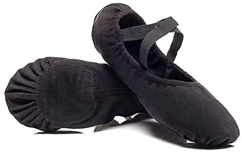 Ballettschuhe Mädchen Geteilte Ledersohle Ballettschläppchen Damen Ballett Trainings Schläppchen Kinder Spitzenschuhe Tanzschuhe Schwarz 33