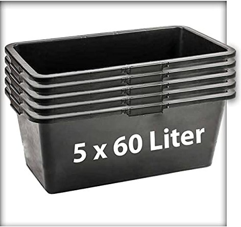 Kieskönig 5 STK. 60 Liter Mörtelkasten Pflanzwanne Tuppe Zementkübel Maurerkasten L 70 x B 40 x H 28