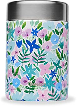 QWETCH - Boite Repas Nomade Isotherme - Flora - Boite Alimentaire Inox - 5h Chaud et 7h Froid - Sans BPA, Étanche & Reutilisable - Lunch Box pour bureau, pique-nique, randonnée - Bleu - 600ml