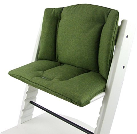 BambiniWelt Ersatzbezug Tripp Trapp – Sitzkissen-Set kompatibel mit Stokke Hochstuhl, weich & gepolstert, waschbar & langlebig, 2-teiliges Kissen, Klettverschluss, Farbe: meliert dunkelgrün