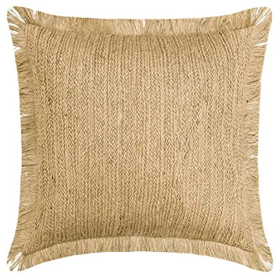The HomeCentric Beige Kissen Überzüge, 45 x 45 cm Jute Kissen, Kissenhülle mit Jute-Spitze & marokkanisch, Einfarbig Kissen, Zeitgenössisch Kissen Überzüge - Jute Appeal
