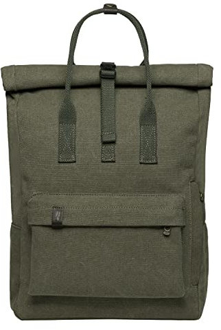 KAUKKO Retro Canvas Rucksack Damen Herren Vintage Rollup Daypack Handtasche mit Laptopfach 12 Zoll für Arbeit, Schul, Ausflüge, Uni, 42cm, 16L, Grün-K1047-2