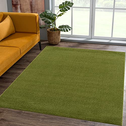 SANAT Kurzflor Teppich Wohnzimmer - Uni Modern Teppiche fürs Schlafzimmer, Arbeitszimmer, Büro, Flur, Kinderzimmer und Küche - Grün, 60 x 110 cm