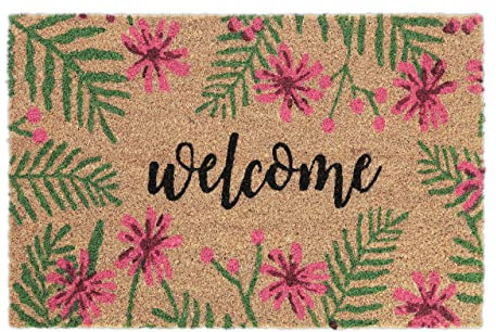Relaxdays Fußmatte Kokos, Welcome-Schriftzug, Fußabtreter 40 x 60 cm, wetterfest, Türvorleger innen & außen, Mehrfarbig