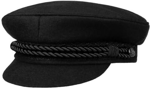 HAMMABURG Elbe Sailor Hat Traditional Captain's Hat Lined Fabric Men Black Peaked Cap with Cord Short Visor Buttons