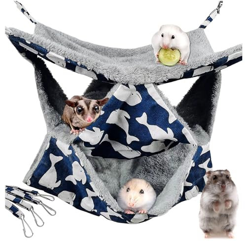 AYNKH 3-lagige Haustierkäfig-Hängematte, kleine Tiere, Hängebett, weiches Schaukelnest, Etagenbett, Plüschgleiter, warmes Spielzeug für Chinchilla, Meerschweinchen, Kaninchen, Frettchen, Ratten