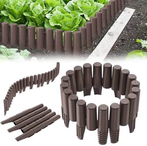 YRHome Bordure de pelouse - 8,4 m - Aspect Bois - Bordure de Parterre - Bordure de Jardin - Marron