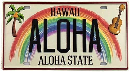 Ecostan Hawaii Aloha Nummernschild Vintage Regenbogen Auto Home Bar Club Wanddekoration Geschenk Retro Metallschild Poster 20,3 x 30,5 cm