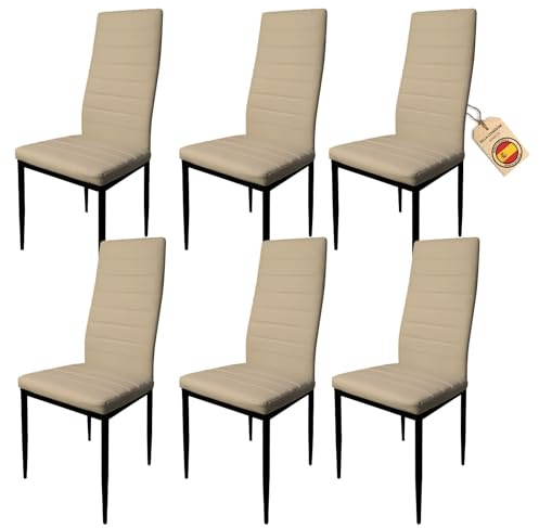 HOME DESIGN & CONFORT Pack de Sillas de Comedor Tapizadas - para Cocina (Beige, 6)