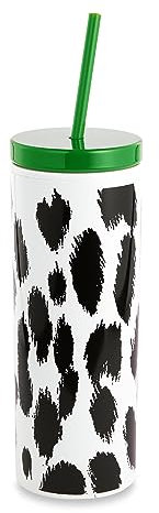 kate spade new york Insulated Tumbler with Reusable Straw, Leopard Print 24 Ounce Acrylic Travel Cup with Lid, Modern Leopard